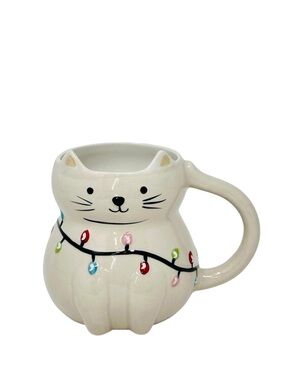 Wondershop Ceramic Cat Mug Large Christmas Lights Whimsical Collectible Novelty